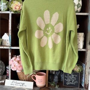 Lime Green Floral Sweater